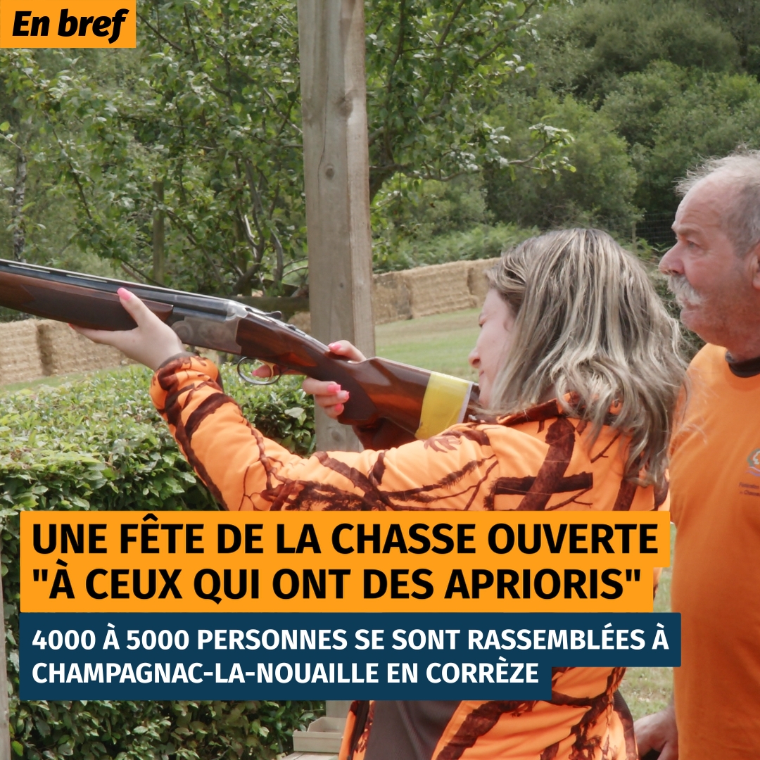 Une femme aux cheveux gris vêtue d'orange tire à la carabine