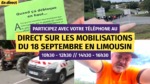 4 vignettes : Un tract "Quand ça débloque en haut...", une procession qui sort d'un rond-point, un tracteur et un utilitaire, un monsieur vêtu d'orange fluo.